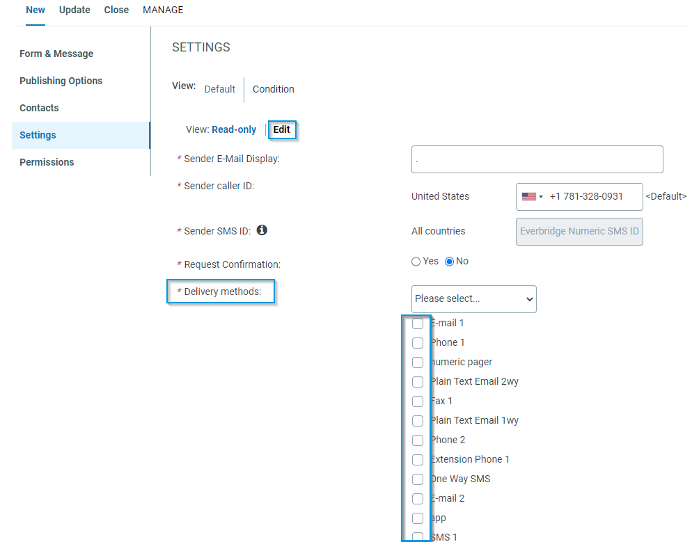 Incident Settings- Delivery Methods