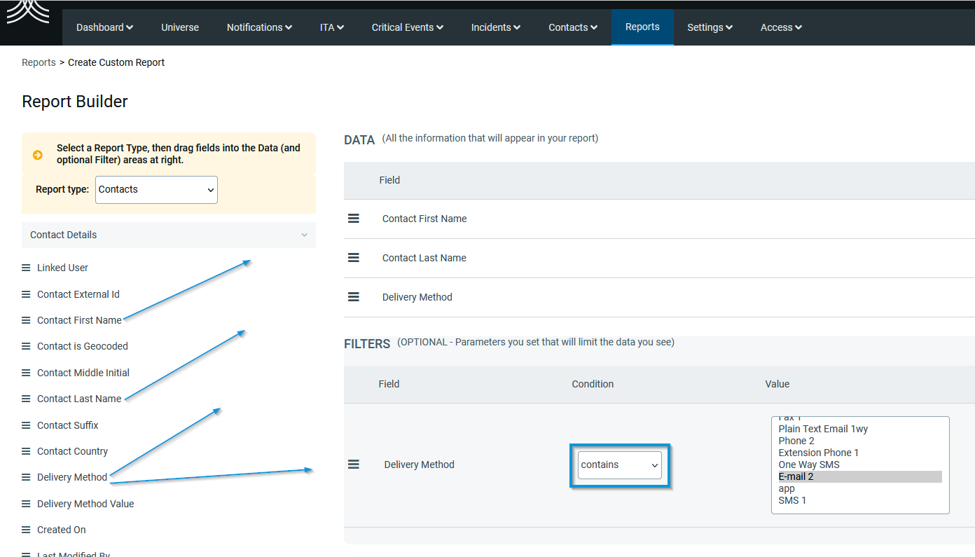 contact custom report