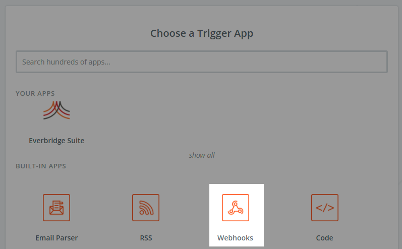 Choosing the Webhooks App