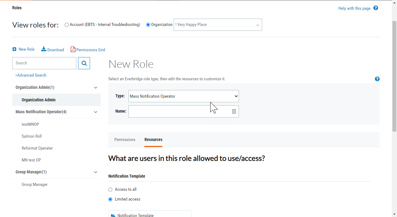 Creating Mass Notification Operator at Account Level