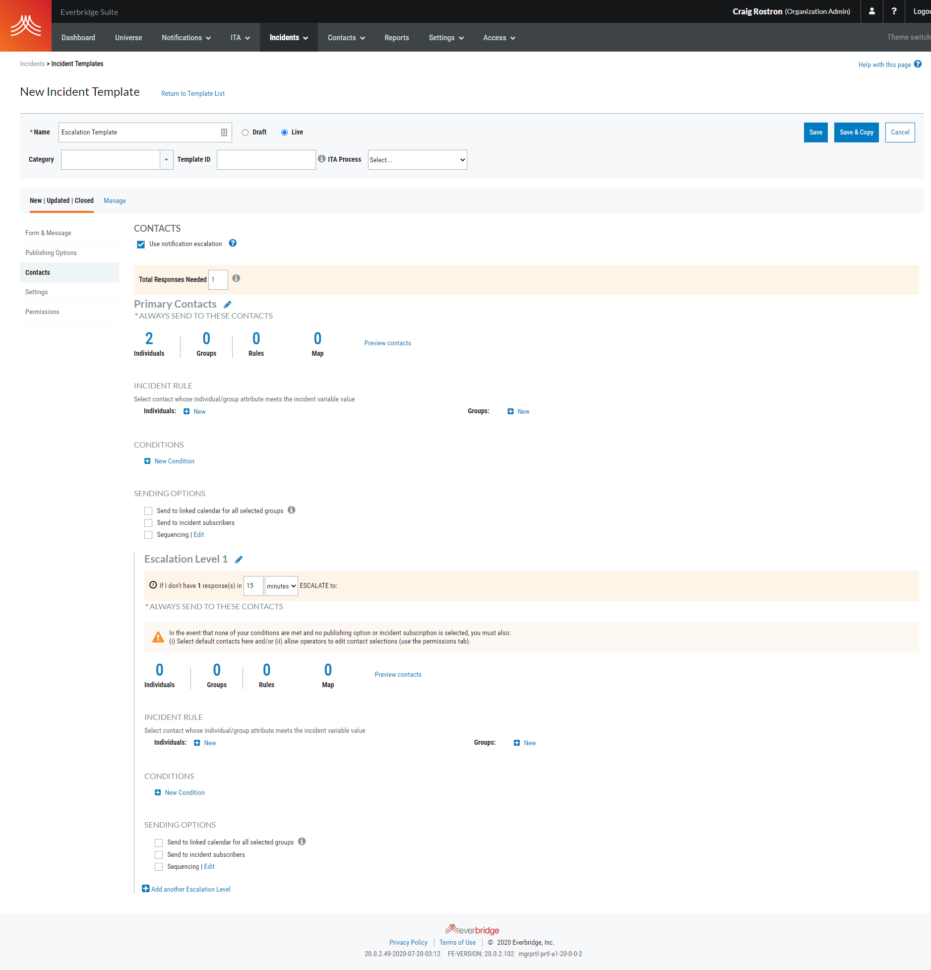 Incident Template Contacts