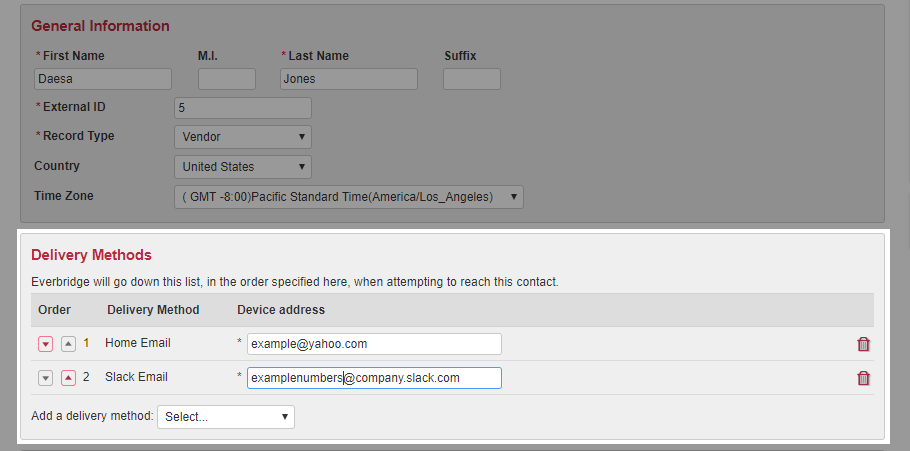 Add Slack Delivery Method to a Contact