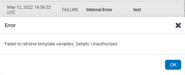Failed to retrieve template variables error message for email integration